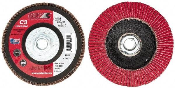 Camel Grinding Wheels - 36 Grit, 5" Disc Diam, 5/8-11 Center Hole, Ceramic Flap Disc - 12,200 Max RPM, Polyester Backing, Arbor Attaching System, Coated - Apex Tool & Supply