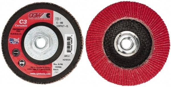 Camel Grinding Wheels - 60 Grit, 5" Disc Diam, 5/8-11 Center Hole, Ceramic Flap Disc - 12,200 Max RPM, Polyester Backing, Arbor Attaching System, Coated - Apex Tool & Supply