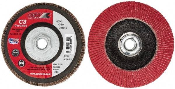 Camel Grinding Wheels - 80 Grit, 5" Disc Diam, 5/8-11 Center Hole, Ceramic Flap Disc - 12,200 Max RPM, Polyester Backing, Arbor Attaching System, Coated - Apex Tool & Supply