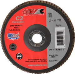 Camel Grinding Wheels - 36 Grit, 7" Disc Diam, 7/8" Center Hole, Type 27 Ceramic Flap Disc - 8,600 Max RPM, Polyester Backing, Arbor Attaching System, Coated - Apex Tool & Supply