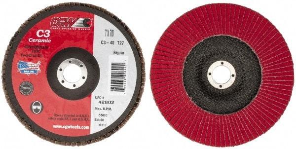 Camel Grinding Wheels - 40 Grit, 7" Disc Diam, 7/8" Center Hole, Type 27 Ceramic Flap Disc - 8,600 Max RPM, Polyester Backing, Arbor Attaching System, Coated - Apex Tool & Supply
