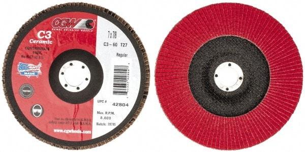 Camel Grinding Wheels - 60 Grit, 7" Disc Diam, 7/8" Center Hole, Type 27 Ceramic Flap Disc - 8,600 Max RPM, Polyester Backing, Arbor Attaching System, Coated - Apex Tool & Supply