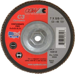 Camel Grinding Wheels - 40 Grit, 7" Disc Diam, 5/8-11 Center Hole, Type 27 Ceramic Flap Disc - 8,600 Max RPM, Polyester Backing, Arbor Attaching System, Coated - Apex Tool & Supply