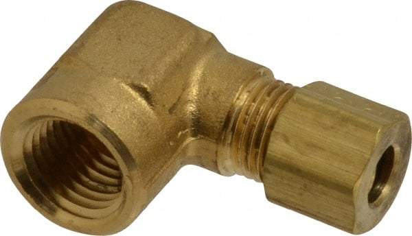 Parker - 1/4" OD, Brass Female Elbow - 300 Max Working psi, -65 to 250°F, Comp x FNPT Ends - Apex Tool & Supply