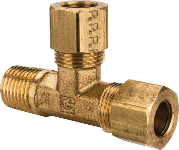 Parker - 3/8" OD, Brass Male Run Tee - 200 Max Working psi, -65 to 250°F, Comp x MNPT x Comp Ends - Apex Tool & Supply