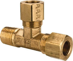 Parker - 3/8" OD, Brass Male Run Tee - 200 Max Working psi, -65 to 250°F, Comp x MNPT x Comp Ends - Apex Tool & Supply