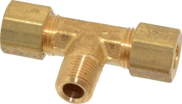 Parker - 1/4" OD, Brass Male Branch Tee - 300 Max Working psi, -65 to 250°F, Comp x Comp x MNPT Ends - Apex Tool & Supply