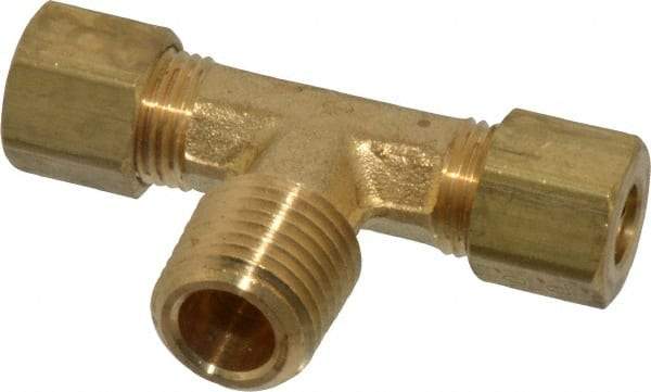 Parker - 1/4" OD, Brass Male Branch Tee - 300 Max Working psi, -65 to 250°F, Comp x Comp x MNPT Ends - Apex Tool & Supply