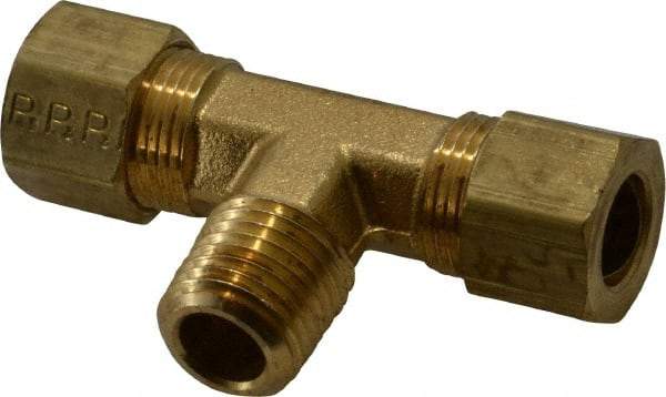 Parker - 3/8" OD, Brass Male Branch Tee - 200 Max Working psi, -65 to 250°F, Comp x Comp x MNPT Ends - Apex Tool & Supply