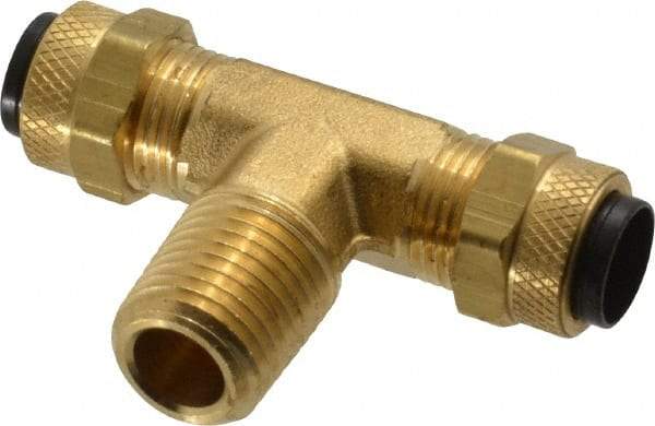 Parker - 3/8" OD, Brass Male Branch Tee - 150 Max Working psi, 0 to 150°F, Comp x Comp x MNPT Ends - Apex Tool & Supply
