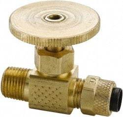 Parker - 1/4" Pipe, Inline Needle Valve - Poly-Tite x MNPTF Ends, Brass Valve, 150 Max psi - Apex Tool & Supply