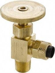 Parker - 1/4" Pipe, Angled Needle Valve - Poly-Tite x MNPTF Ends, Brass Valve, 150 Max psi - Apex Tool & Supply