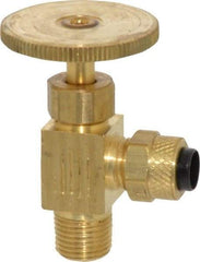 Parker - 1/4 x 1/8" Pipe, Angled Needle Valve - Poly-Tite x MNPTF Ends, Brass Valve, 150 Max psi - Apex Tool & Supply
