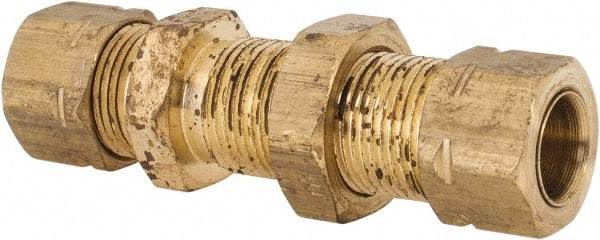 Parker - 3/8" OD, Brass Bulkhead Union - 1,000 Max Working psi, -65 to 250°F, Comp x Comp Ends - Apex Tool & Supply