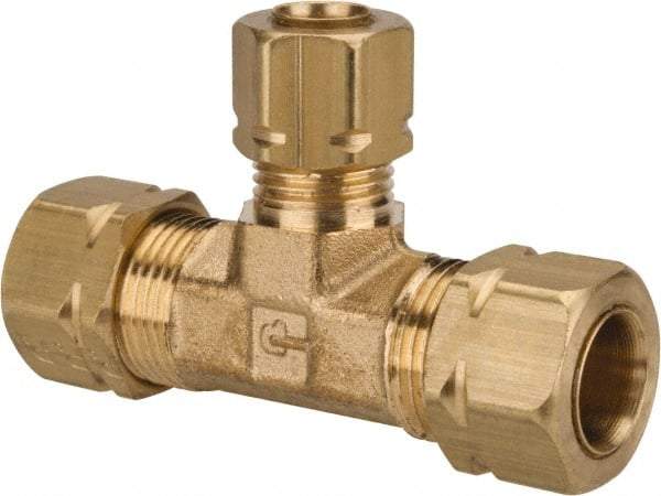 Parker - 3/8 x 3/8 x 1/4" OD, Brass Union Tee - 1,400 Max Working psi, -65 to 250°F, Comp x Comp x Comp Ends - Apex Tool & Supply