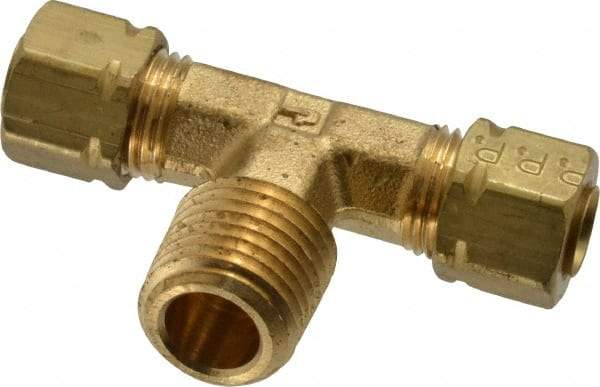 Parker - 1/4" OD, Brass Male Branch Tee - 1,400 Max Working psi, -65 to 250°F, Comp x Comp x MNPT Ends - Apex Tool & Supply