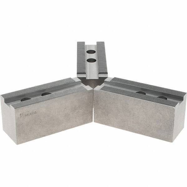 Abbott Workholding Products - 1.5mm x 60° Serrated Attachment, Square Soft Lathe Chuck Jaw - 3 Jaws, Steel, 1.6929" Btw Mount Hole Ctrs, 6-1/2" Long x 2-1/2" Wide x 3" High, 1.0039" Groove, 0.7874" & 20mm Fastener - Apex Tool & Supply