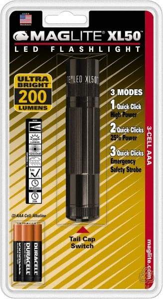 Mag-Lite - LED Bulb, 200 Lumens, Industrial/Tactical Flashlight - Black Aluminum Body, 3 AAA Alkaline Batteries Included - Apex Tool & Supply