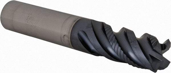 Iscar - 1/2" Diam, 1" LOC, 4 Flute Solid Carbide Roughing & Finishing Corner Chamfer End Mill - TiAlN Finish, 3" OAL, 1/2" Shank Diam, Straight Shank, 45° Helix, Centercutting, Regular Length - Apex Tool & Supply