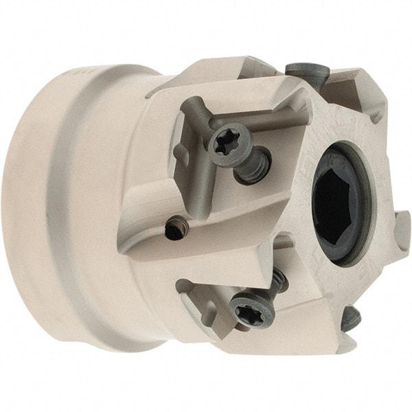 Iscar - 4 Inserts, 1-1/2" Cut Diam, 3/4" Arbor Diam, 0.492" Max Depth of Cut, Indexable Square-Shoulder Face Mill - 0/90° Lead Angle, 1.57" High, T490 LN.. 1306 Insert Compatibility, Through Coolant, Series Helitang - Apex Tool & Supply