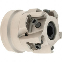 Iscar - 4 Inserts, 1-1/2" Cut Diam, 3/4" Arbor Diam, 0.492" Max Depth of Cut, Indexable Square-Shoulder Face Mill - 0/90° Lead Angle, 1.57" High, T490 LN.. 1306 Insert Compatibility, Through Coolant, Series Helitang - Apex Tool & Supply