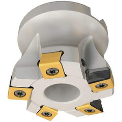 Iscar - 4 Inserts, 1-1/2" Cut Diam, 1/2" Arbor Diam, 0.118" Max Depth of Cut, Indexable Square-Shoulder Face Mill - 0/90° Lead Angle, 1.57" High, HTP LN.. 1006 Insert Compatibility, Through Coolant, Series TangPlunge - Apex Tool & Supply