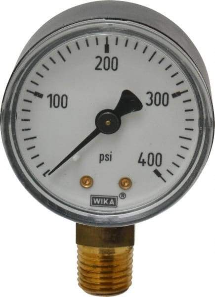 Wika - 2" Dial, 1/4 Thread, 0-400 Scale Range, Pressure Gauge - Lower Connection Mount, Accurate to 3-2-3% of Scale - Apex Tool & Supply