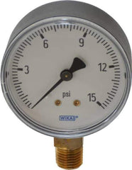Wika - 2-1/2" Dial, 1/4 Thread, 0-15 Scale Range, Pressure Gauge - Lower Connection Mount, Accurate to 3-2-3% of Scale - Apex Tool & Supply