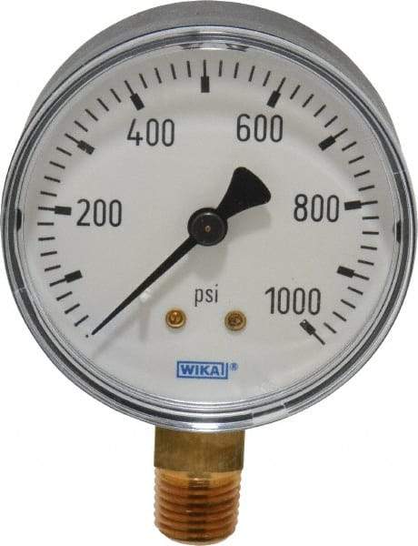 Wika - 2-1/2" Dial, 1/4 Thread, 0-1,000 Scale Range, Pressure Gauge - Lower Connection Mount, Accurate to 3-2-3% of Scale - Apex Tool & Supply