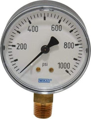 Wika - 2-1/2" Dial, 1/4 Thread, 0-1,000 Scale Range, Pressure Gauge - Lower Connection Mount, Accurate to 3-2-3% of Scale - Apex Tool & Supply