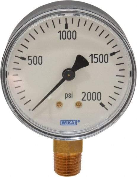 Wika - 2-1/2" Dial, 1/4 Thread, 0-2,000 Scale Range, Pressure Gauge - Lower Connection Mount, Accurate to 3-2-3% of Scale - Apex Tool & Supply