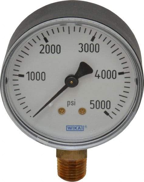 Wika - 2-1/2" Dial, 1/4 Thread, 0-5,000 Scale Range, Pressure Gauge - Lower Connection Mount, Accurate to 3-2-3% of Scale - Apex Tool & Supply