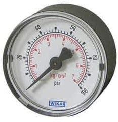 Wika - 2" Dial, 1/4 Thread, 30-0 Scale Range, Pressure Gauge - U-Clamp Panel Mount, Center Back Connection Mount, Accurate to 3-2-3% of Scale - Apex Tool & Supply