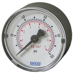 Wika - 2-1/2" Dial, 1/4 Thread, 0-60 Scale Range, Pressure Gauge - U-Clamp Panel Mount, Center Back Connection Mount, Accurate to 3-2-3% of Scale - Apex Tool & Supply