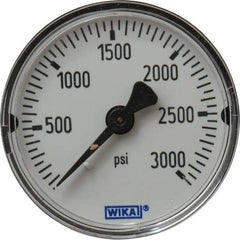 Wika - 2" Dial, 1/4 Thread, 0-3,000 Scale Range, Pressure Gauge - Center Back Connection Mount, Accurate to 3-2-3% of Scale - Apex Tool & Supply