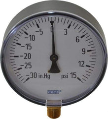 Wika - 4" Dial, 1/4 Thread, 30-0-15 Scale Range, Pressure Gauge - Lower Connection Mount, Accurate to 3-2-3% of Scale - Apex Tool & Supply