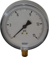 Wika - 4" Dial, 1/4 Thread, 0-15 Scale Range, Pressure Gauge - Lower Connection Mount, Accurate to 3-2-3% of Scale - Apex Tool & Supply