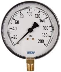Wika - 4" Dial, 1/4 Thread, 0-200 Scale Range, Pressure Gauge - Lower Connection Mount, Accurate to 3-2-3% of Scale - Apex Tool & Supply