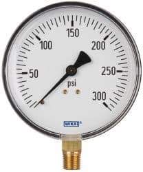Wika - 4" Dial, 1/4 Thread, 0-300 Scale Range, Pressure Gauge - Lower Connection Mount, Accurate to 3-2-3% of Scale - Apex Tool & Supply