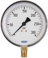 Wika - 4" Dial, 1/4 Thread, 0-300 Scale Range, Pressure Gauge - Lower Connection Mount, Accurate to 3-2-3% of Scale - Apex Tool & Supply