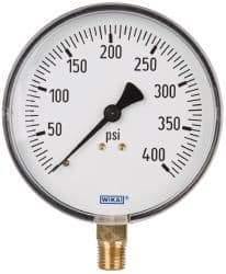 Wika - 4" Dial, 1/4 Thread, 0-400 Scale Range, Pressure Gauge - Lower Connection Mount, Accurate to 3-2-3% of Scale - Apex Tool & Supply