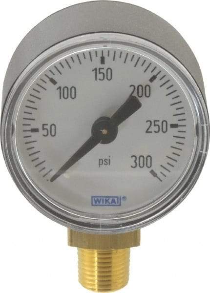 Wika - 1-1/2" Dial, 1/8 Thread, 0-300 Scale Range, Pressure Gauge - Lower Connection Mount, Accurate to 3-2-3% of Scale - Apex Tool & Supply