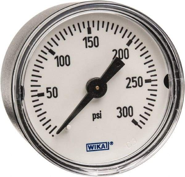 Wika - 1-1/2" Dial, 1/8 Thread, 0-300 Scale Range, Pressure Gauge - Center Back Connection Mount, Accurate to 3-2-3% of Scale - Apex Tool & Supply