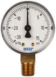 Wika - 2" Dial, 1/4 Thread, 30-0-15 Scale Range, Pressure Gauge - Lower Connection Mount, Accurate to 3-2-3% of Scale - Apex Tool & Supply