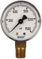 Wika - 2" Dial, 1/4 Thread, 0-1,500 Scale Range, Pressure Gauge - Lower Connection Mount, Accurate to 3-2-3% of Scale - Apex Tool & Supply