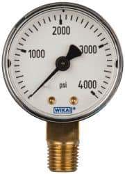 Wika - 2" Dial, 1/4 Thread, 0-4,000 Scale Range, Pressure Gauge - Lower Connection Mount, Accurate to 3-2-3% of Scale - Apex Tool & Supply