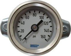 Wika - 1-1/2" Dial, 1/8 Thread, 0-160 Scale Range, Pressure Gauge - U-Clamp Panel Mount, Center Back Connection Mount, Accurate to 3-2-3% of Scale - Apex Tool & Supply