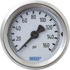 Wika - 2" Dial, 1/4 Thread, 0-160 Scale Range, Pressure Gauge - U-Clamp Panel Mount, Center Back Connection Mount, Accurate to 3-2-3% of Scale - Apex Tool & Supply