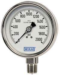 Wika - 4" Dial, 1/4 Thread, 0-30 Scale Range, Pressure Gauge - Lower Back Connection Mount, Accurate to 1% of Scale - Apex Tool & Supply