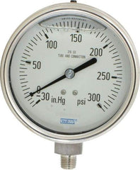 Wika - 4" Dial, 1/4 Thread, 30-0-300 Scale Range, Pressure Gauge - Lower Connection Mount, Accurate to 1% of Scale - Apex Tool & Supply